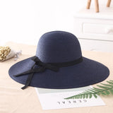 simple Foldable Wide Brim Floppy Girls Straw Hat Sun Hat Beach