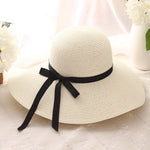 simple Foldable Wide Brim Floppy Girls Straw Hat Sun Hat Beach