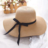 simple Foldable Wide Brim Floppy Girls Straw Hat Sun Hat Beach